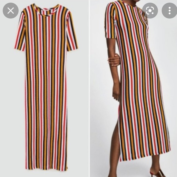 Zara Shiny Multi Colored Striped Dress - Picture 4 of 7